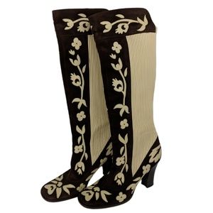 Dolce & Gabbana Brown Suede & Leather Floral Boots